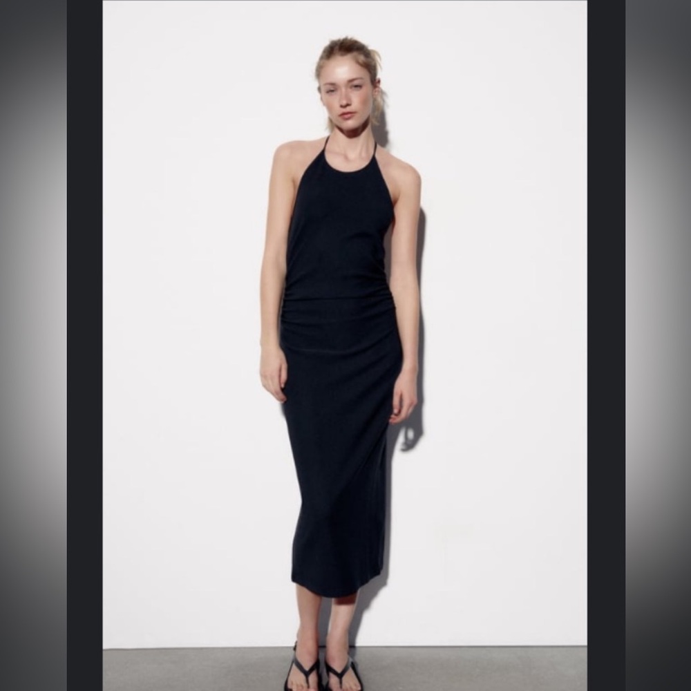 Zara women’s Black pleated Halter Dress - medium